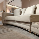 Curved Modular Luxury Sofa Set with Premium Top-Grain Leather, Polished Gold Stainless Steel Frame & Natural Marble Inlay